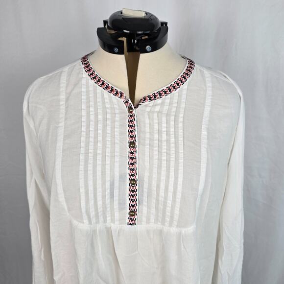 Gap Long Sleeve Blouse Women's XXL White w/ Red & Black Embroidered - Picture 3 of 16